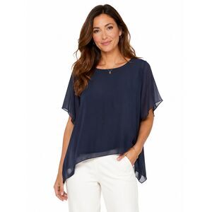 Made in Italy Navy Asymmetrical Blouse One Size Elegant Layered Tunic Top